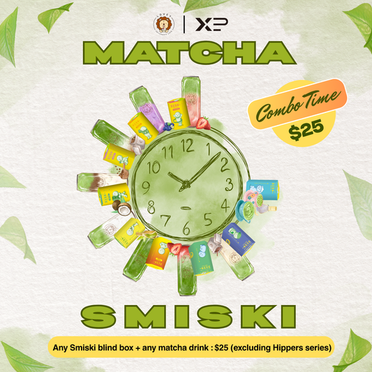 Grab a Smiski blind box (excluding Hippers) and your favourite matcha drink for only $25! Double the delight, one sweet deal 🍵✨