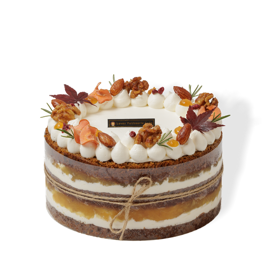 Carrot Shortcake Vegan with light spiced chiffon sponge and creamy plant-based frosting.