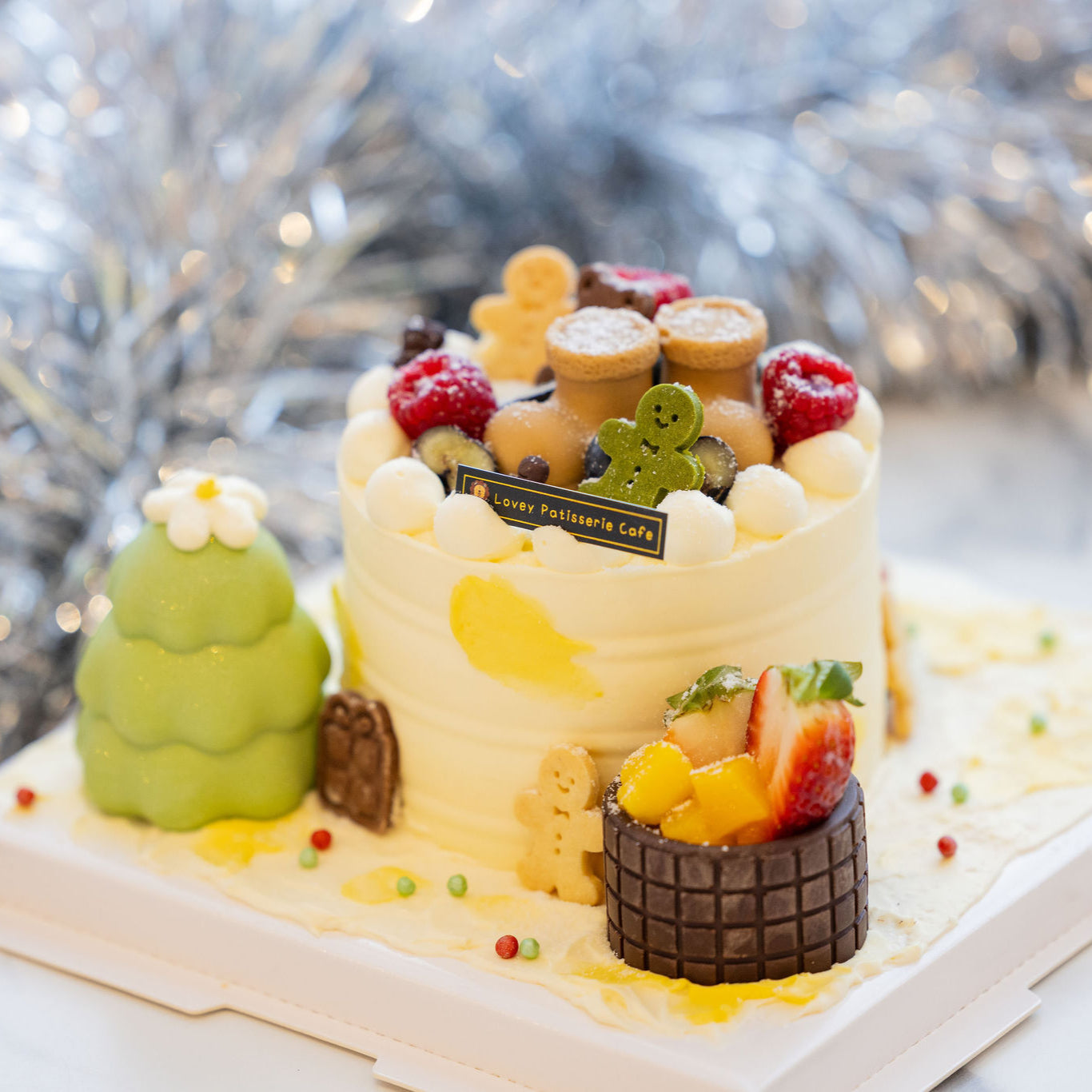 Christmas Chocolate Fantasia Strawberry Mango Shortcake revealing airy chiffon and cream