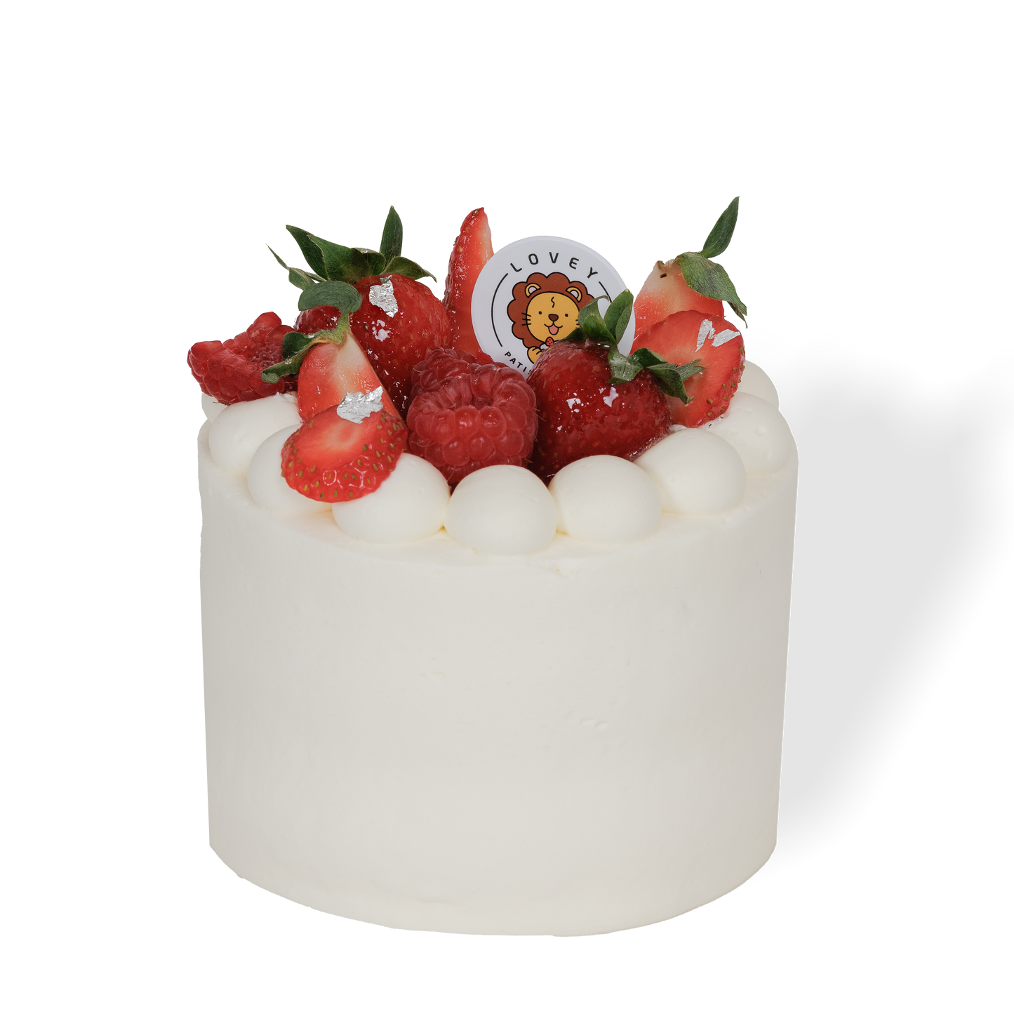 Top view of Fresh Strawberry Shortcake with ripe strawberries and cream on top