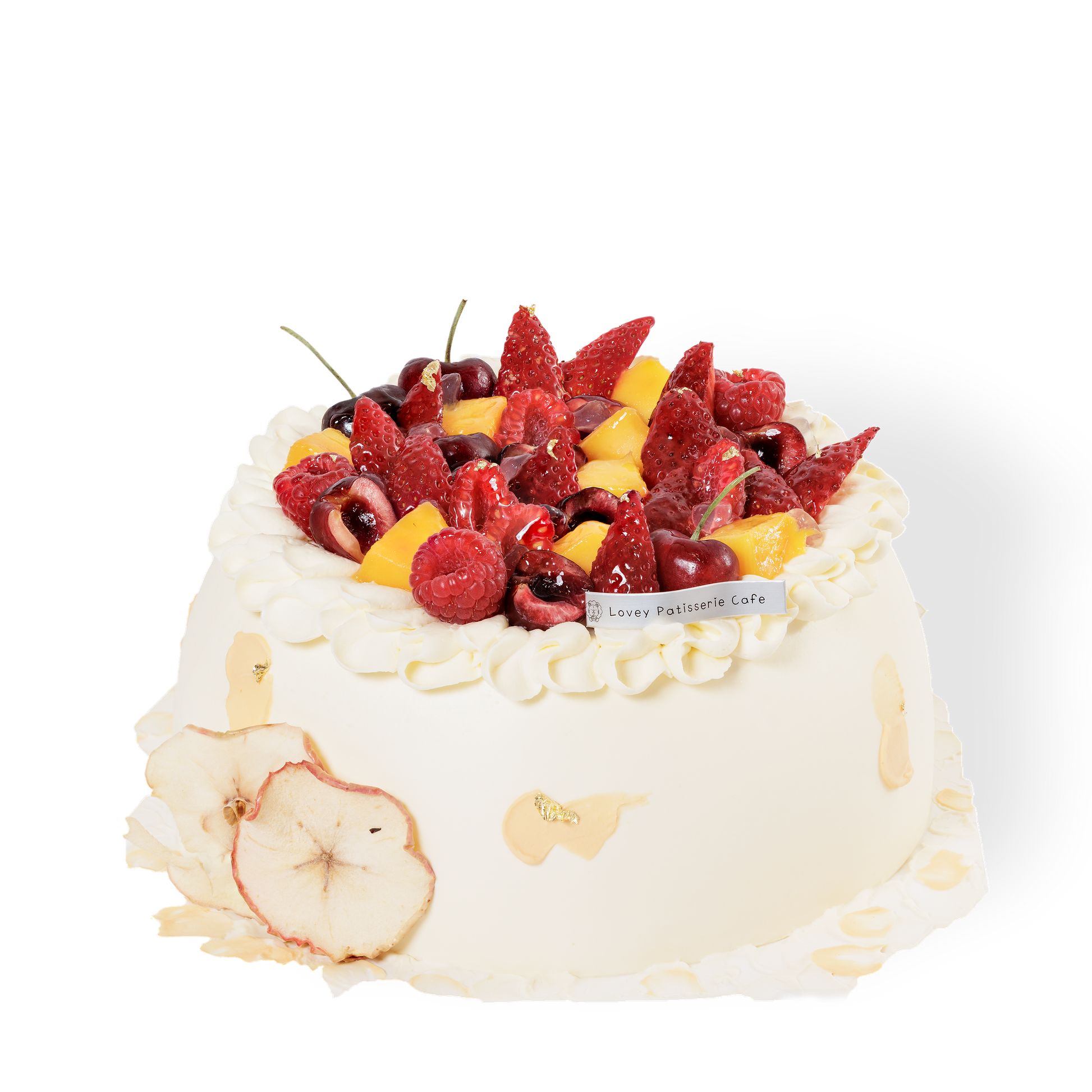 Hawthorn elderflower apple chiffon shortcake designed for Chinese New Year, featuring a festive lucky bag inspired shape.