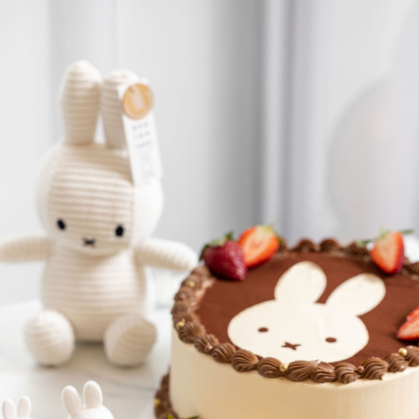 Texture close-up of the tiramisu sponge and cream in Miffy Tiramisu Shortcake.