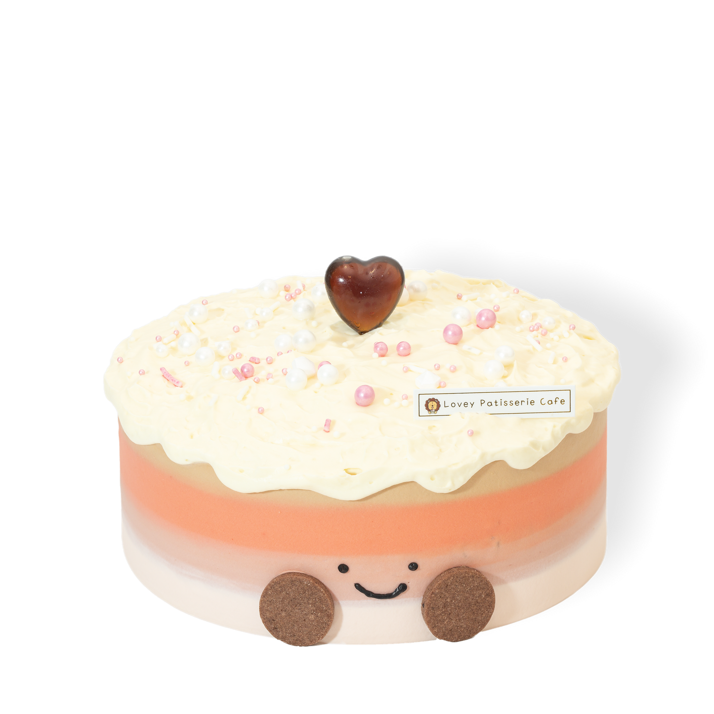 Angled view of Thai Milk Tea Amuseable Shortcake highlighting creamy milk tea swirls and sponge texture.